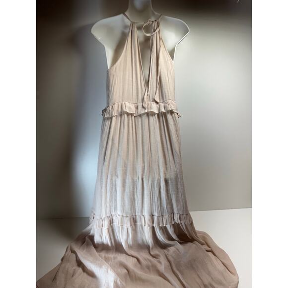 Listicle Textured Woven Halter Maxi Dress Sz Large Tiered Ruffle Festival Boho - Picture 11 of 11